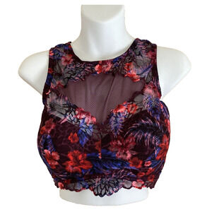 Pink Victoria Secret Womens Bra Size M-DD Lace Floral Top Bralette High Neck
